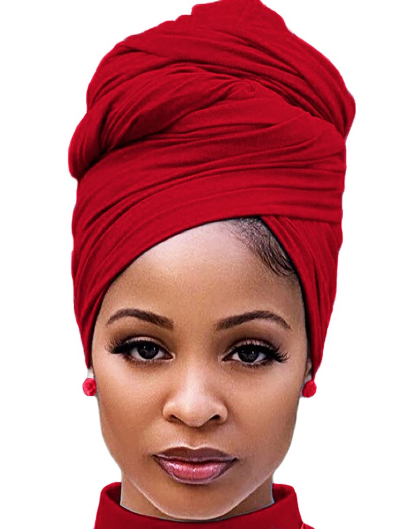 Harewom Hair Wrap for Black Women Long and Large Turban Headwrap Scarf for Braid Headbands Wine Red - Image 1